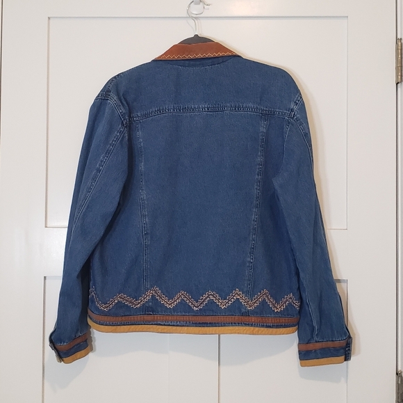 Don't Mess With Texas Western Denim Jean Jacket Embroidered Faux Suede Small - Picture 8 of 13